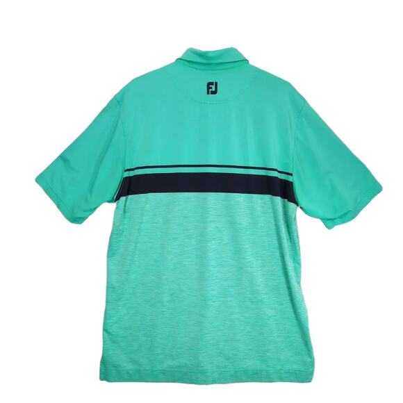 Footjoy FJ Men's L Green Striped Polo Golf Shirt Short Sleeve Royal Blue Bahamas - Picture 2 of 7
